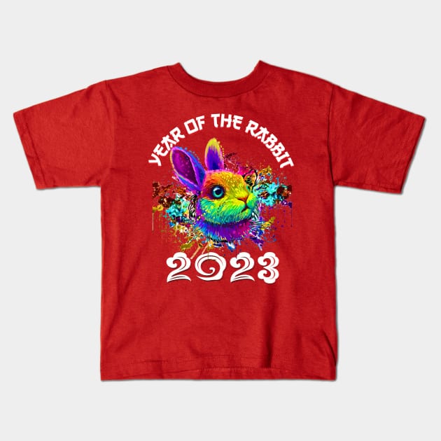 Happy Chinese New Year 2023 Year Of The Rabbit Pop Art Kids T-Shirt by Jhon Towel